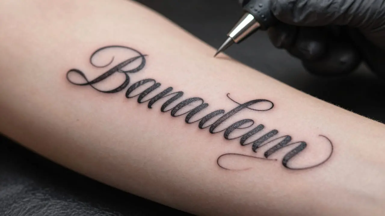 Tatouage calligraphié avec une écriture élégante et symbolique sur la peau