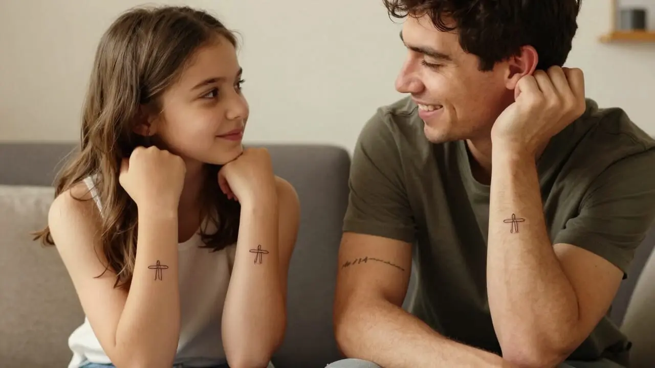 Frère et sœur présentant des tatouages assortis symbolisant leur lien
