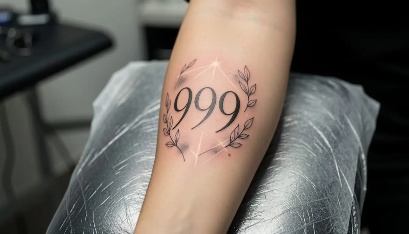 Tatouage 999 avec motifs symbolisant la fin d'un cycle et un nouveau départ