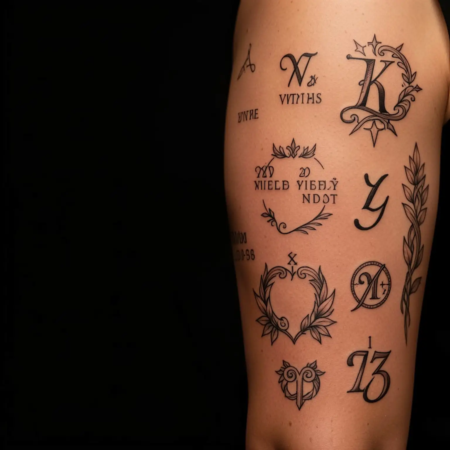 Tatouages de chiffres, dates et lettres symboliques