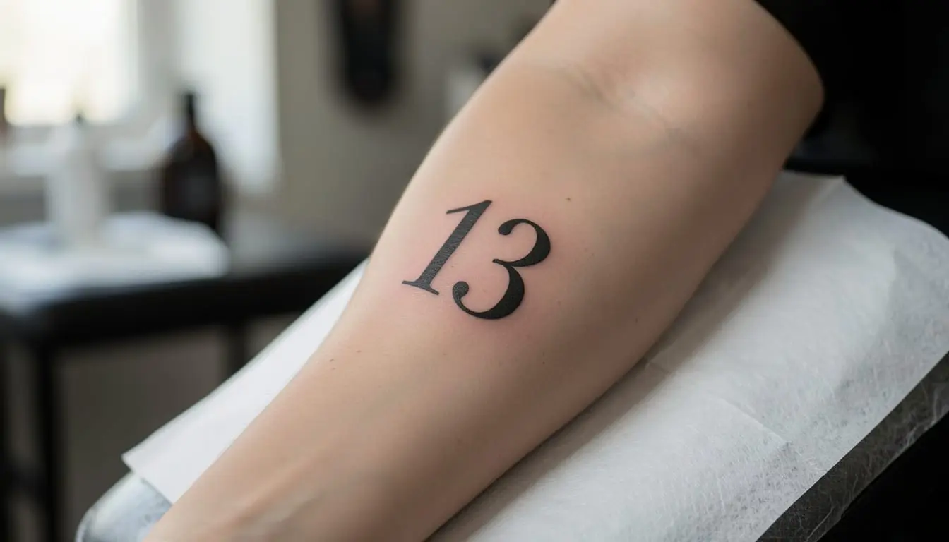Tatouage du chiffre 13 en chiffres noirs sur l'avant-bras