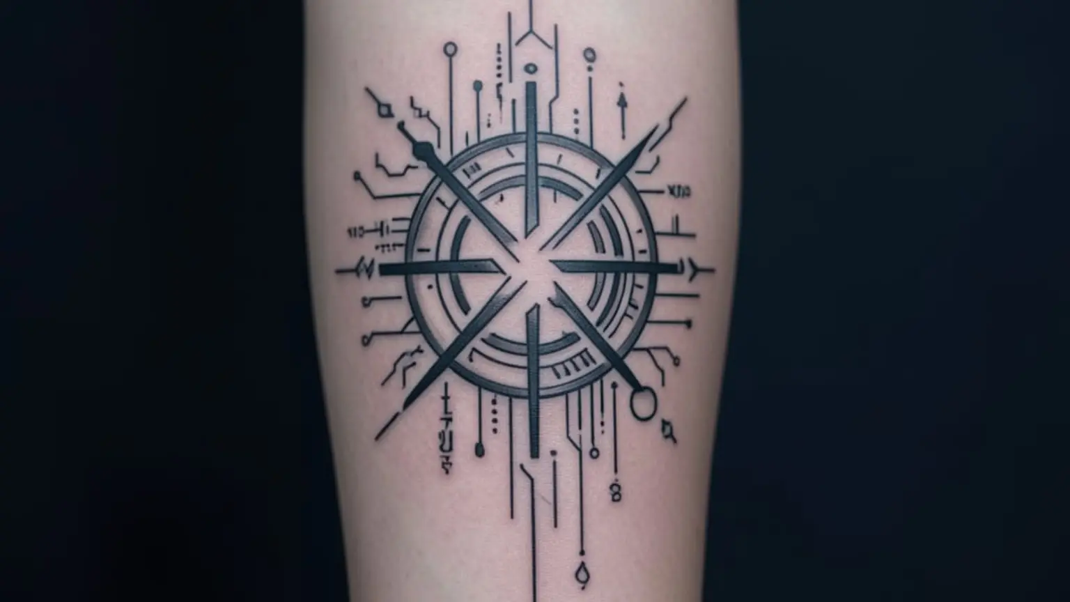 Tatouage cyber sigilism futuriste sur un avant-bras
